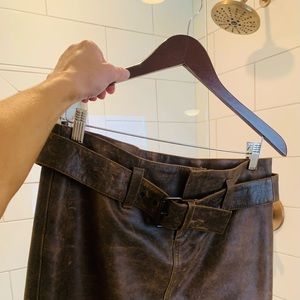Belted Brown Leather Skirt